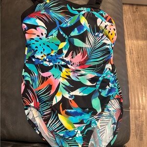 Aqua Green Multicolor Tropical One Piece Swimsuit